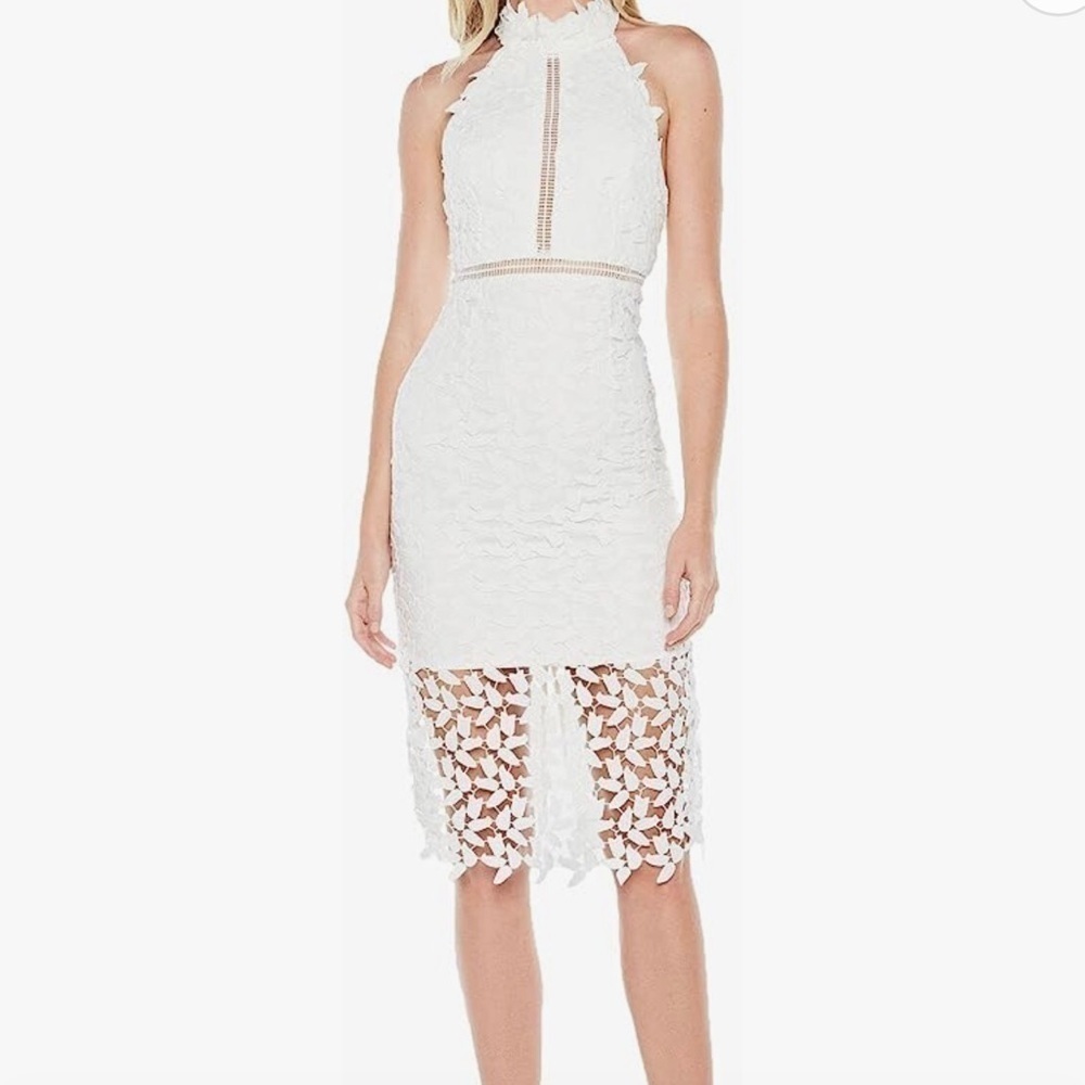 Rush Dress Bardot White Lace Size M The Gemma Halter Floral Cut Out Party Event